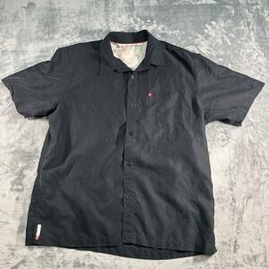 Quiksilver Mens Short Sleeve Button Up Shirt Black L G Casual Pocket Aloha